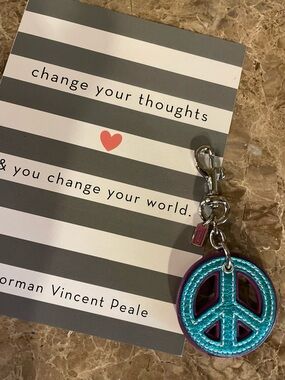 COACH Peace Sign Pink And Purple Leather Keychain Bag Charm